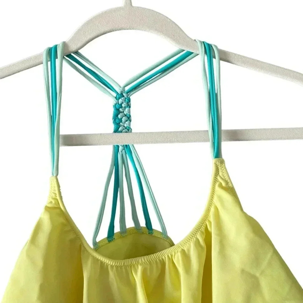 PINK Victoria's Secret Stretch Halter Ruffle Bikini Top Swimsuit Yellow Medium - Picture 2 of 7